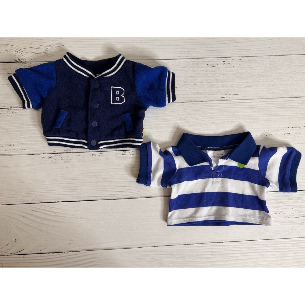 Build-A-Bear Navy Blue Letterman Jacket & Polo Shirt 2 Piece Set Retired